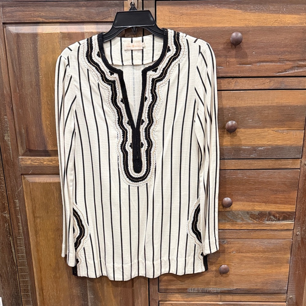 NWOT Tory Burch Striped Embroidered Tunic Top